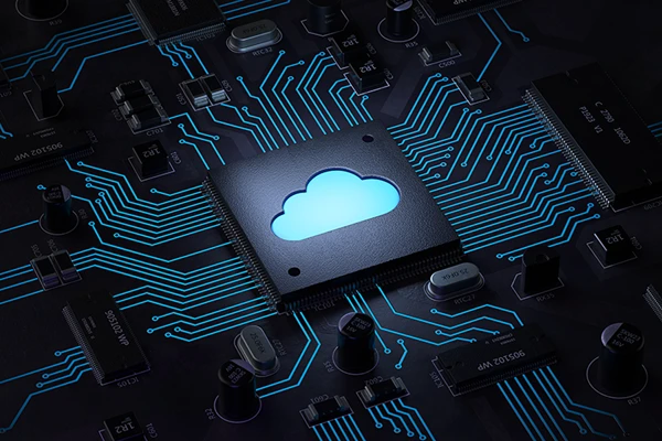cloud computing services, picture of a cloud on a motherboard
